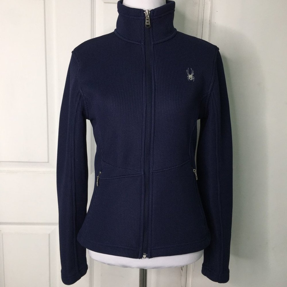 Spyder Style #3678 Womens Cable Zip Up Sweater Jacket Size Small Navy Blue